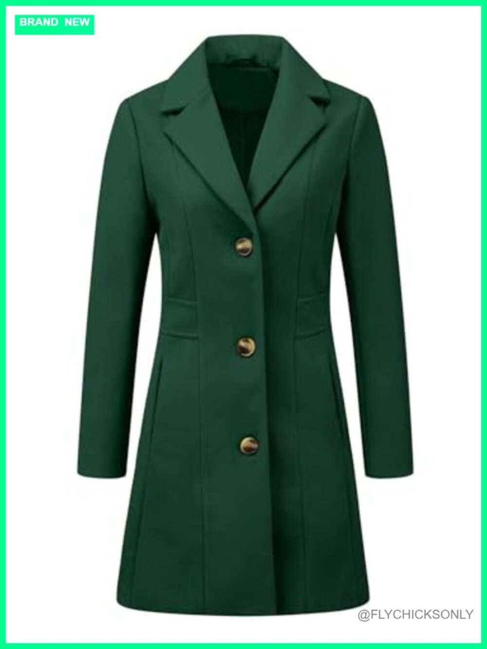 Womens Winter Pea Coat Single Breasted Long Overcoat Fully Lined